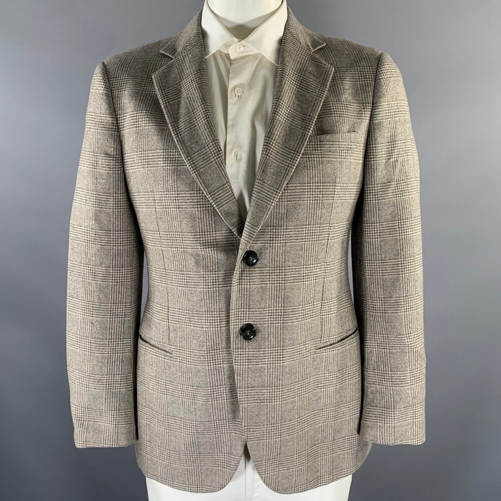 GIORGIO ARMANI Size 44 Grey Beige Glen Check Cashmere Silk Sport Coat
